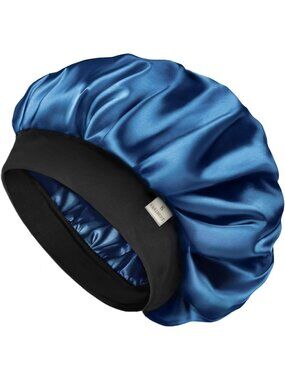 〽️Women Navy Blue Silk Bonnet Sleeping Double Layer Satin Natural Curly Hair Cap
